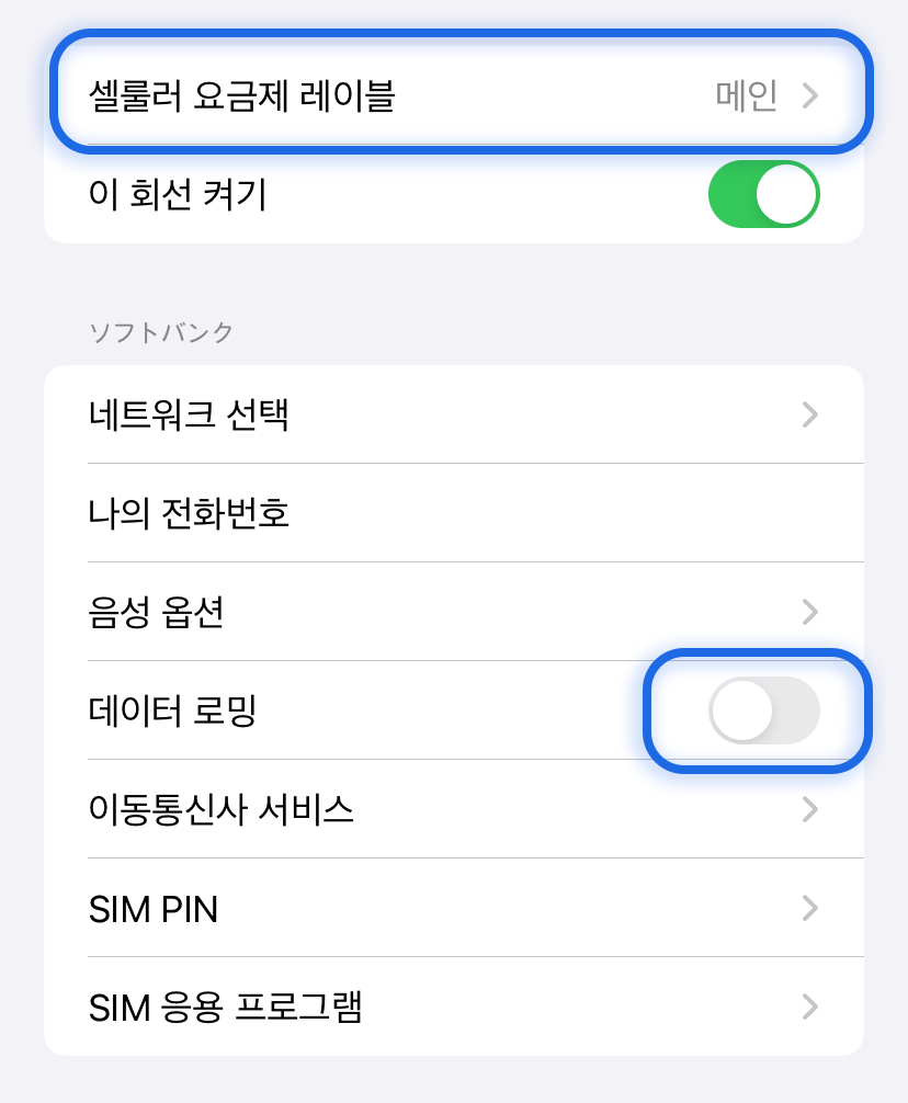 메인 로밍 끄기